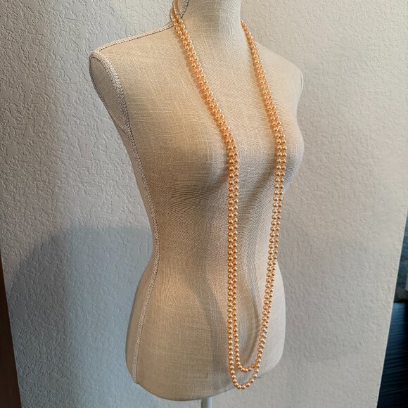 Apricot Color Faux Pearls Flapper 112 Inches Long - Picture 7 of 8